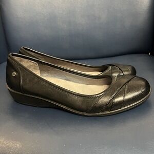 LifeStride Womens‎ 9M Memory Foam Slip On Flex Loafer Black Faux Leather Comfort